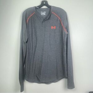 Under Armour Men's ColdGear Fitted Henley in gray with orange trim